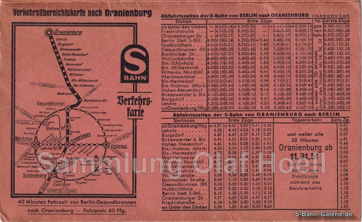 Verkehrsübersichtskarte nach Oranienburg vom 01.12.1938 - S-Bahn-Berlin Verkehrsübersichtskarte nach Oranienburg vom 01.12.1938 - S-Bahn-Berlin