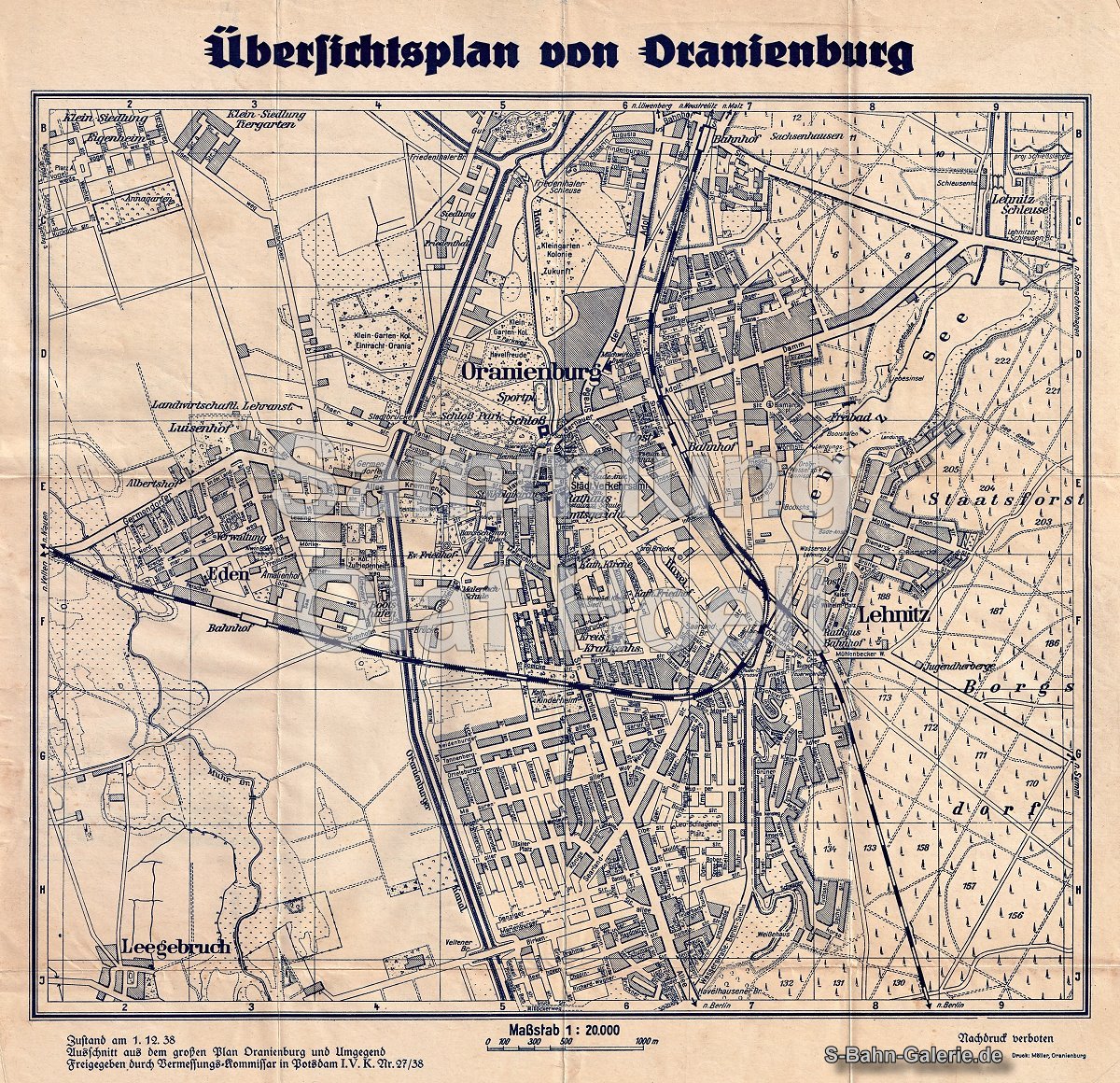 Stadtplan von Oranienburg vom 01.12.1938 - S-Bahn-Berlin Stadtplan von Oranienburg vom 01.12.1938 - S-Bahn-Berlin