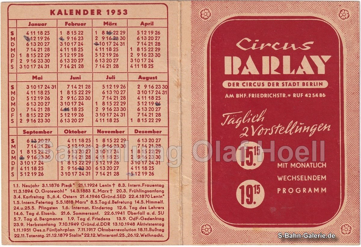 Werbung für den Circus Barclay von 1953 - S-Bahn-Galerie.de Werbung für den Circus Barclay von 1953 - S-Bahn-Galerie.de